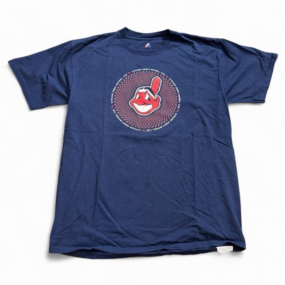 Vintage Cleveland Indians Navy T-Shirt Size Large Y2K 2000s MLB Baseball Spring